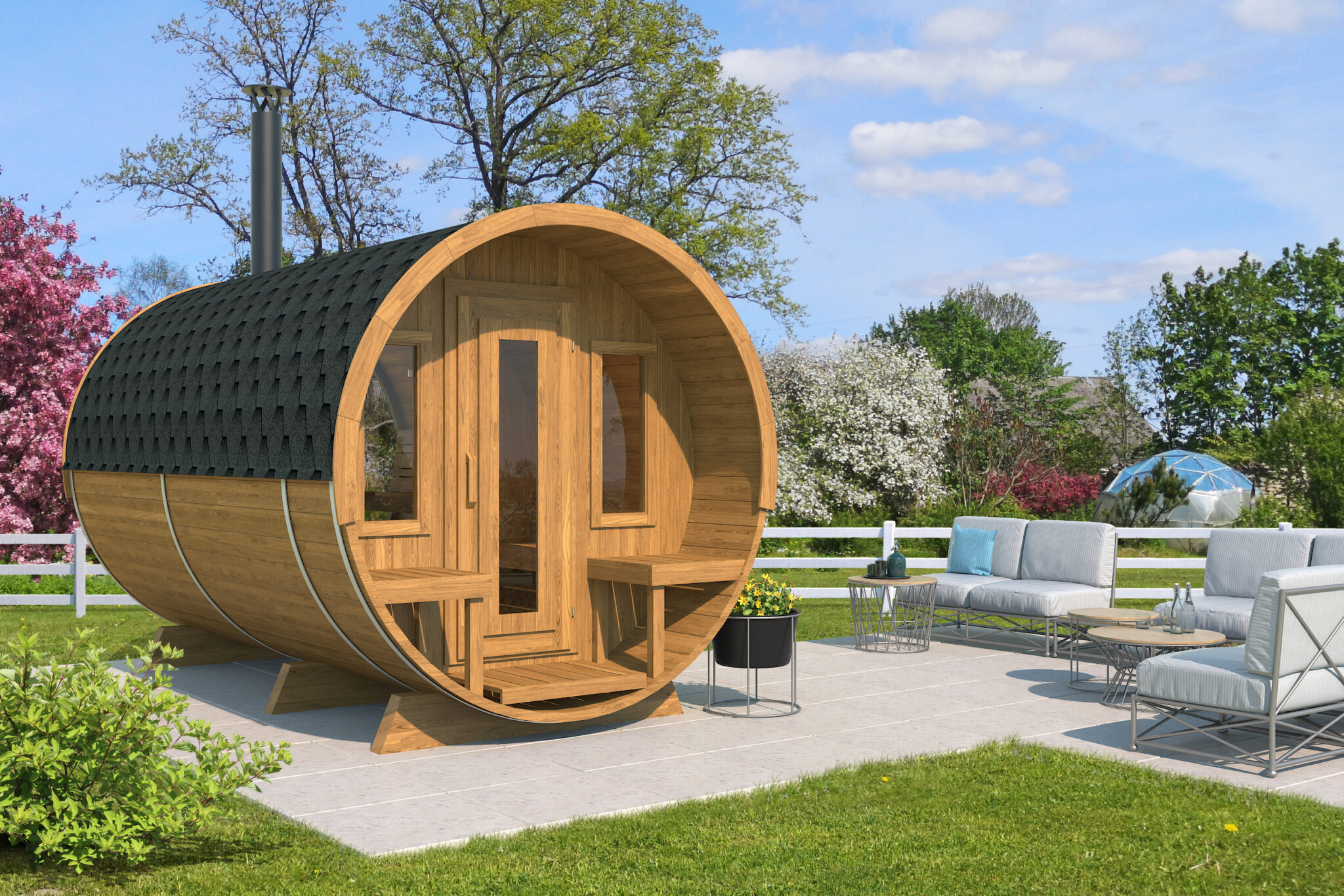 Gothenburg Wooden Barrel Sauna for 6 people - Neptune Saunas & Hot Tubs