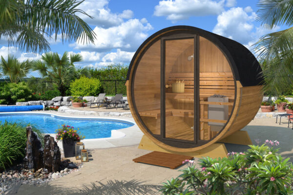 Malmo barrel sauna 2 person sauna kit - glass front outdoor - neptune saunas and hot tubs