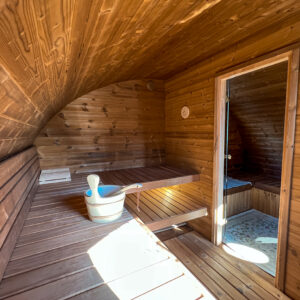 Reykjavic 2 room wooden sauna building interior - Neptune Saunas & Hot Tubs