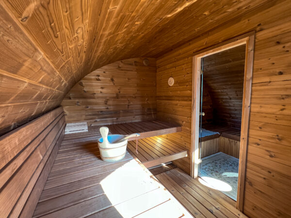 Reykjavic 2 room wooden sauna building interior - Neptune Saunas & Hot Tubs
