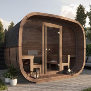 Neptune Saunas - Oslo cube shaped Outdoor Sauna With Glass Front - CGI cover image