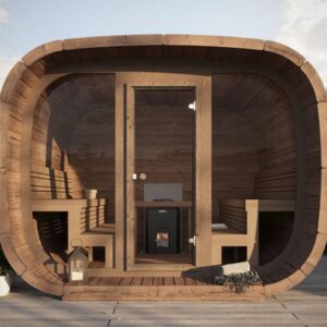 Neptune Saunas - Oslo Large Outdoor Sauna With Glass Front - CGI front aspect