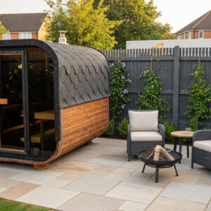 neptune-saunas---lahti-cube-sauna-with-bronzed-front-glass-wall---in-british-garden